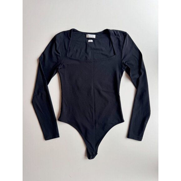 Aritzia BABATON Contour Black Jersey Square Neck Long Sleeve Bodysuit, Size S - Picture 1 of 16